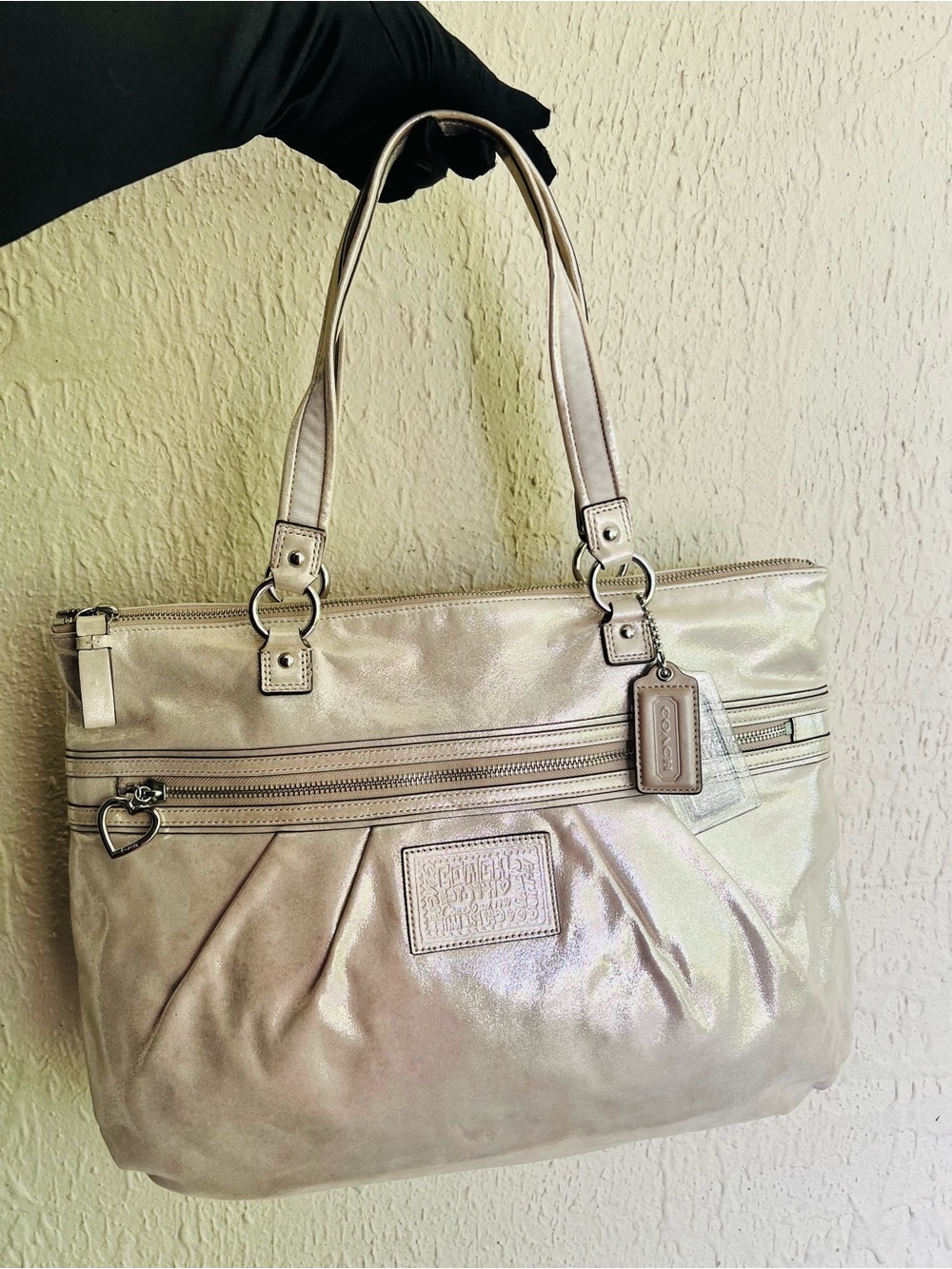 Rare Coach Poppy Metallic Champagne Leather Tote Bag